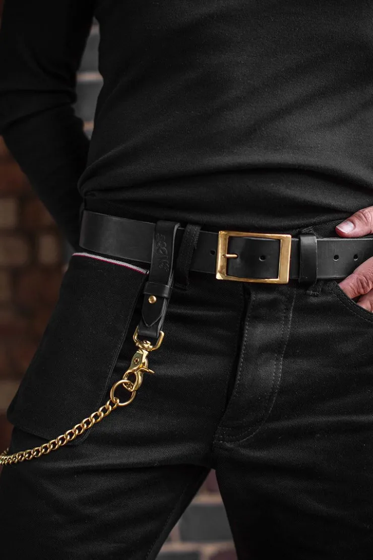 &SONS Black Leather Belt>Men Leather Goods