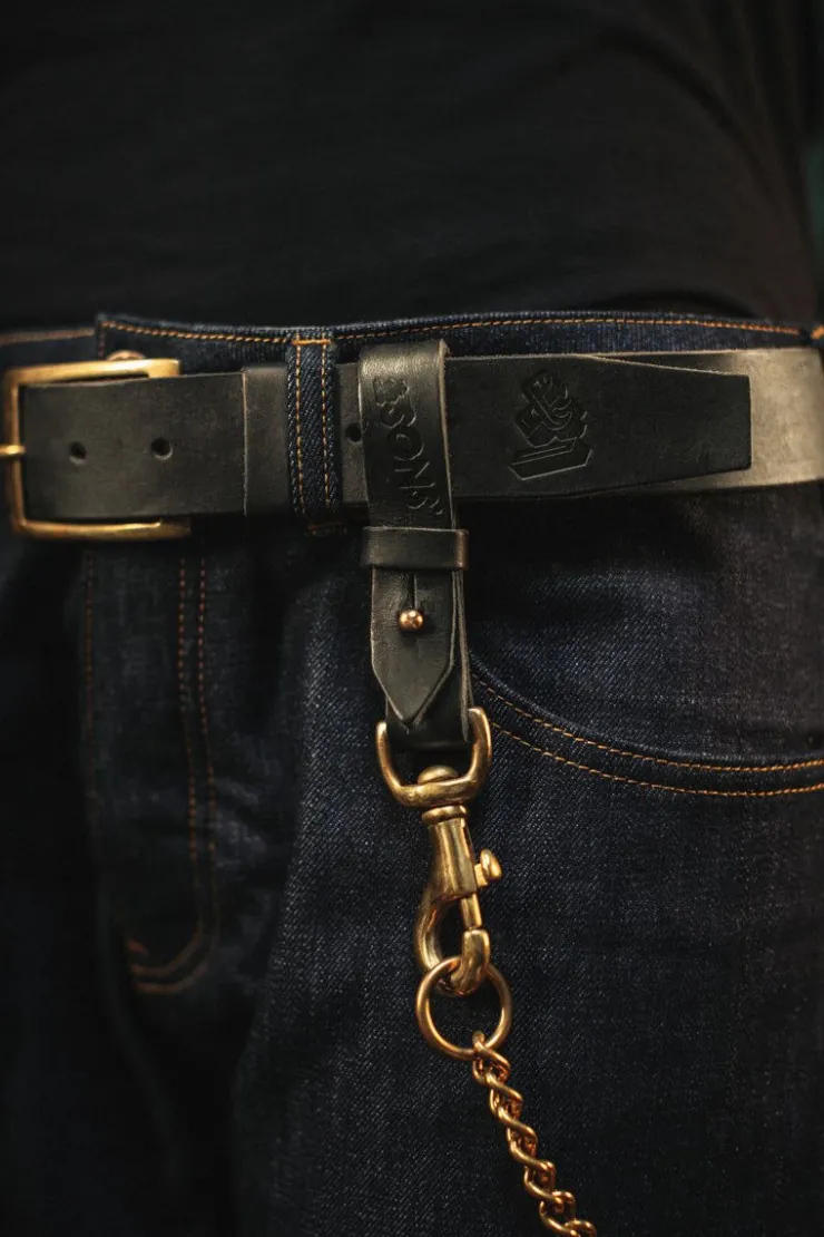 &SONS Black Leather Key Fob>Men Leather Goods