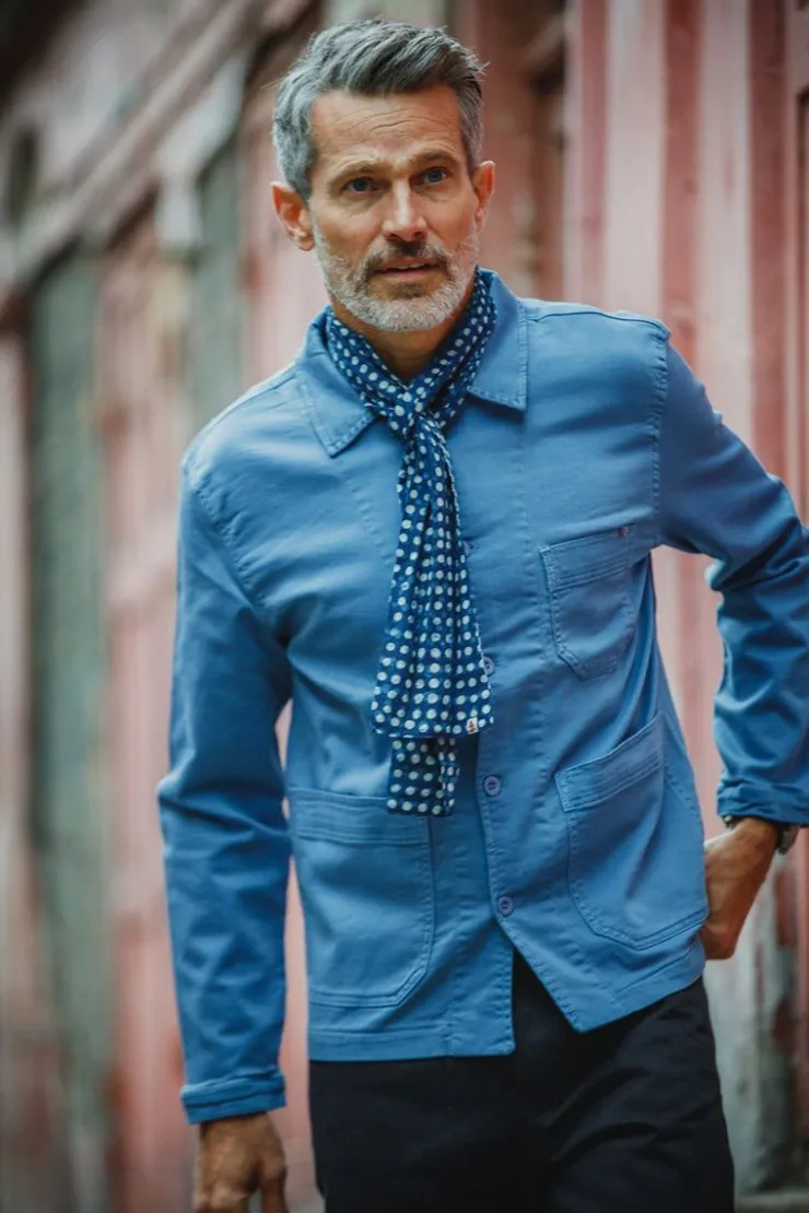 &SONS Blue Dot Organic Japanese Scarf>Men Scarves