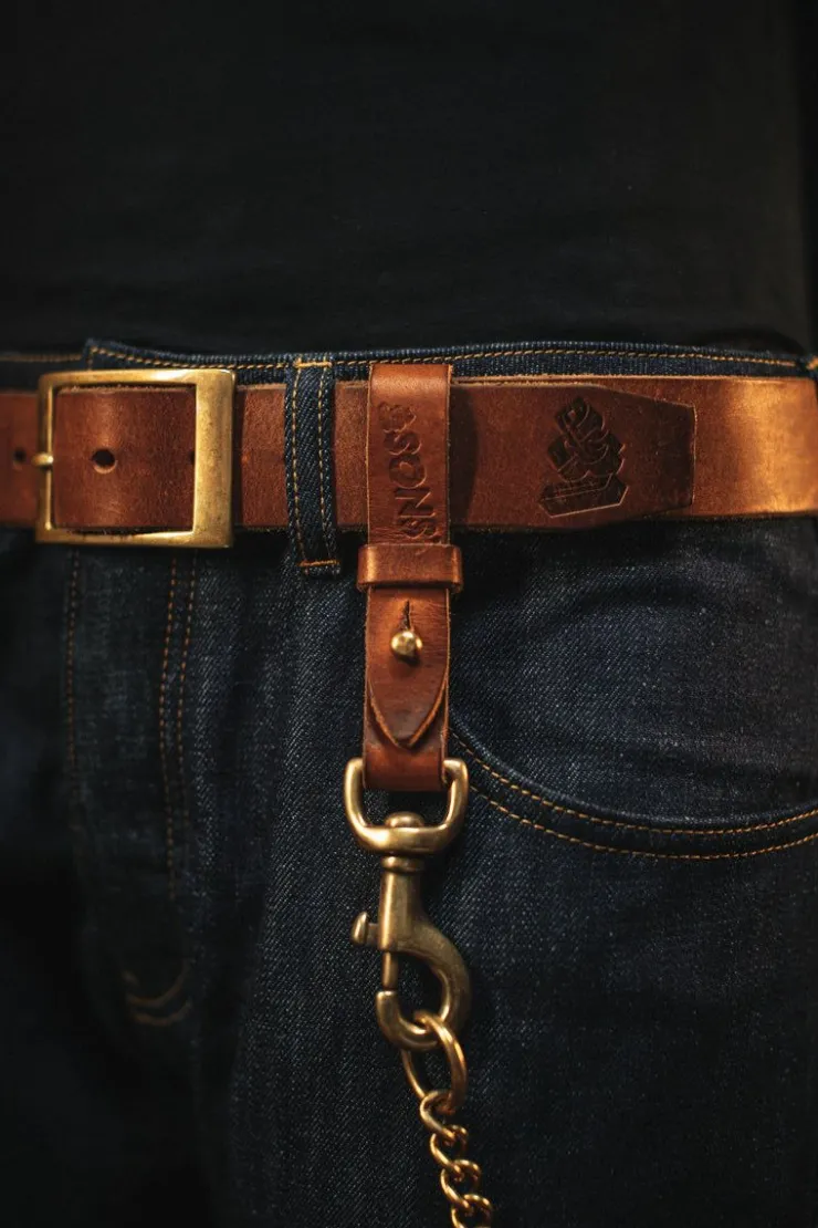 &SONS Brown Leather Key Fob>Men Leather Goods