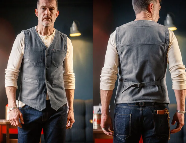 &SONS Grey Lincoln Waistcoat / Vest>Men Waistcoats