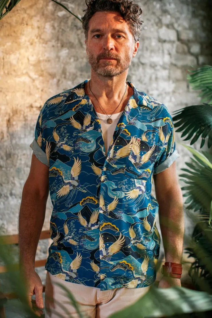 &SONS Aloha Crane Club Shirt Blue>Men Tops