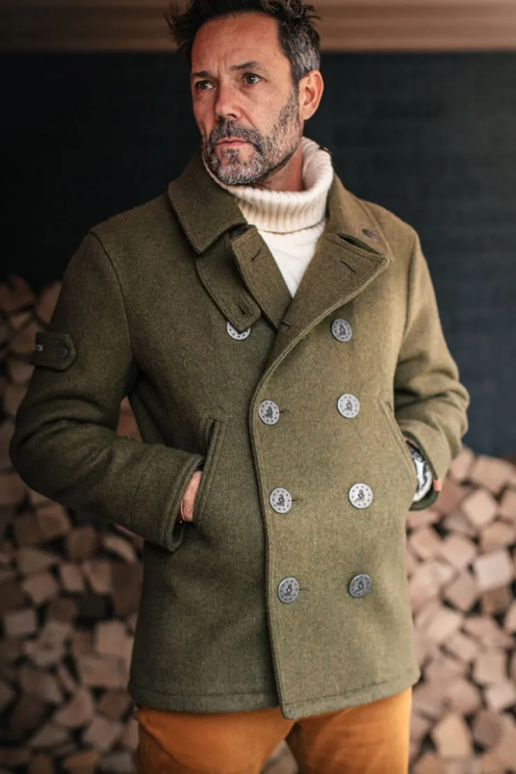 &SONS Boardwalk Peacoat Army Green>Men Jackets & Coats