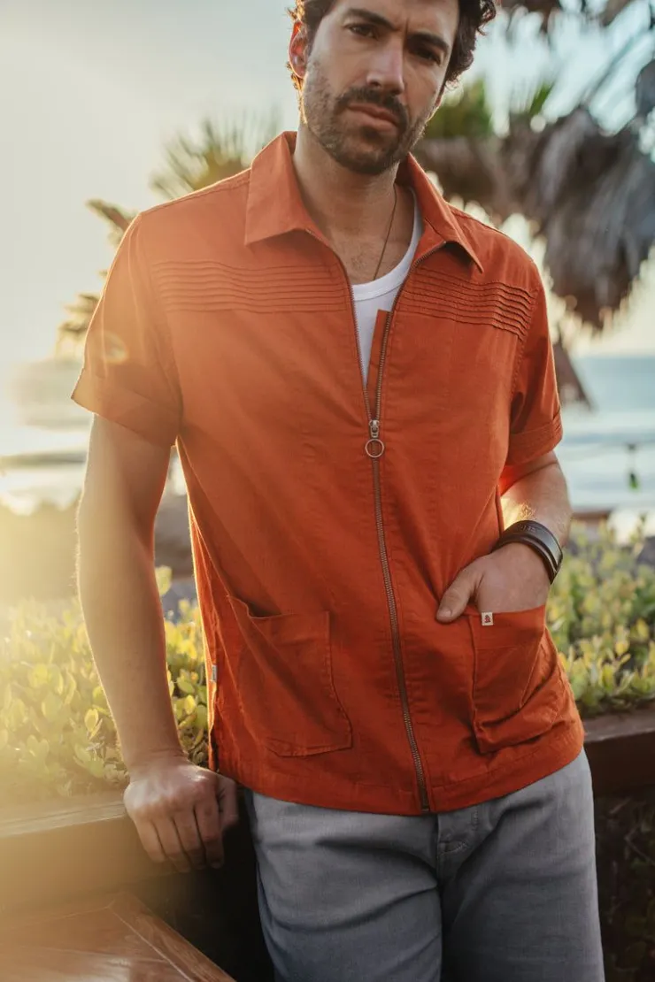 &SONS Cabana Shirt Burnt Orange>Men Tops