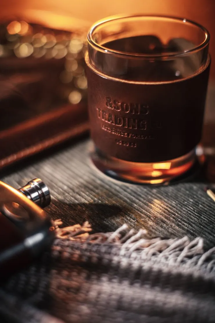 &SONS Leather Whiskey Glass Band Brown>Men Leather Goods