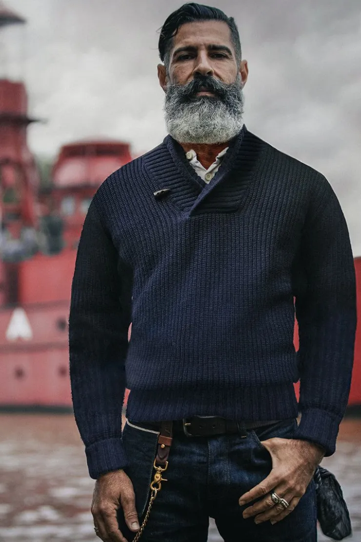 &SONS Port Shawl Collar Jumper Navy>Men Jackets & Coats