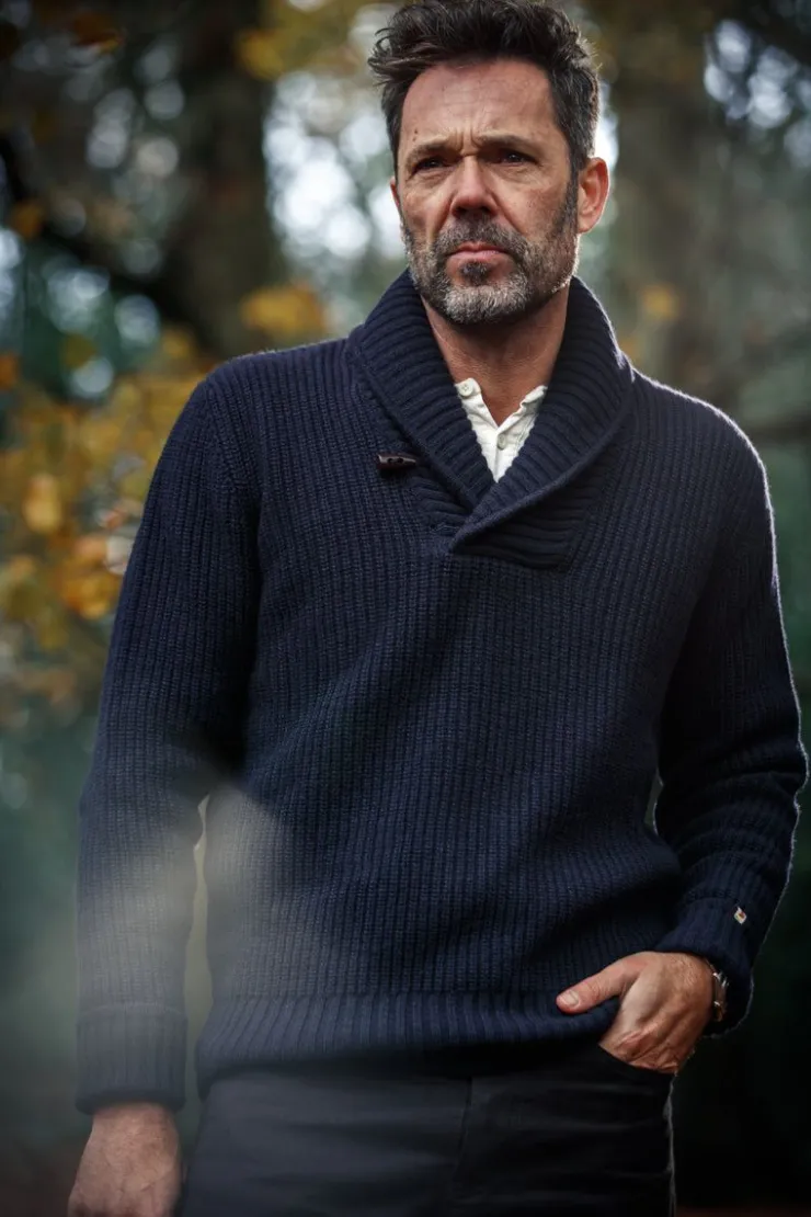 &SONS Port Shawl Collar Jumper Navy>Men Jackets & Coats