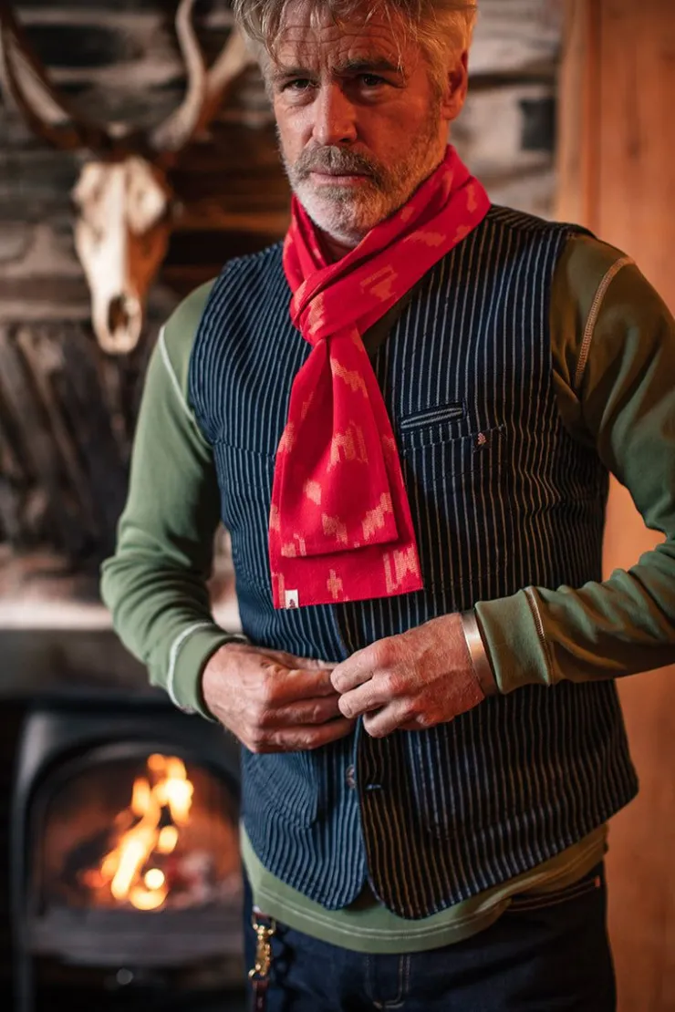 &SONS Red Ikat Scarf>Men Scarves