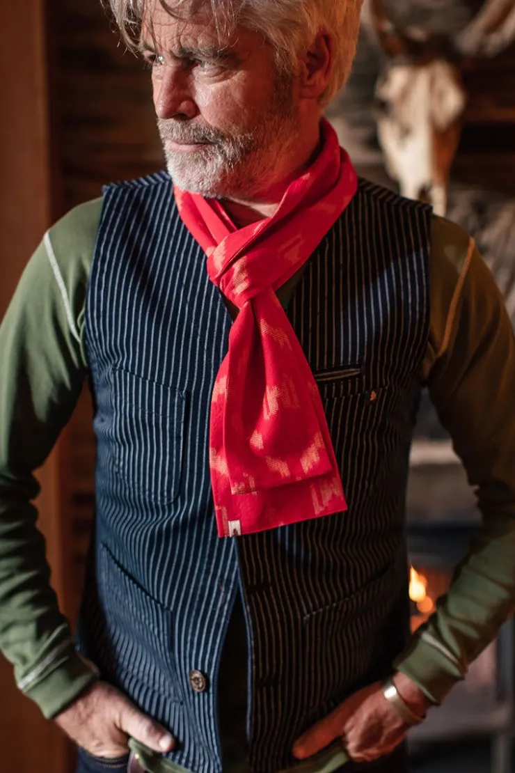 &SONS Red Ikat Scarf>Men Scarves