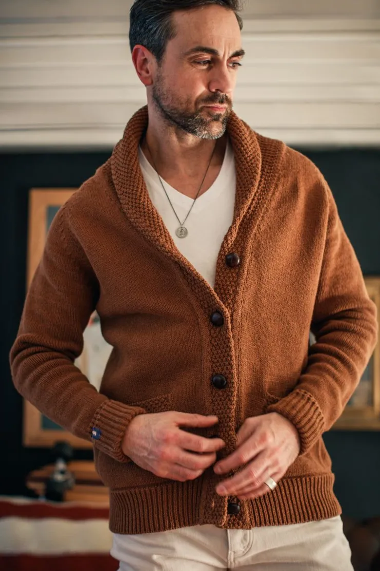 &SONS Turner Cardigan Rust>Men Jackets & Coats