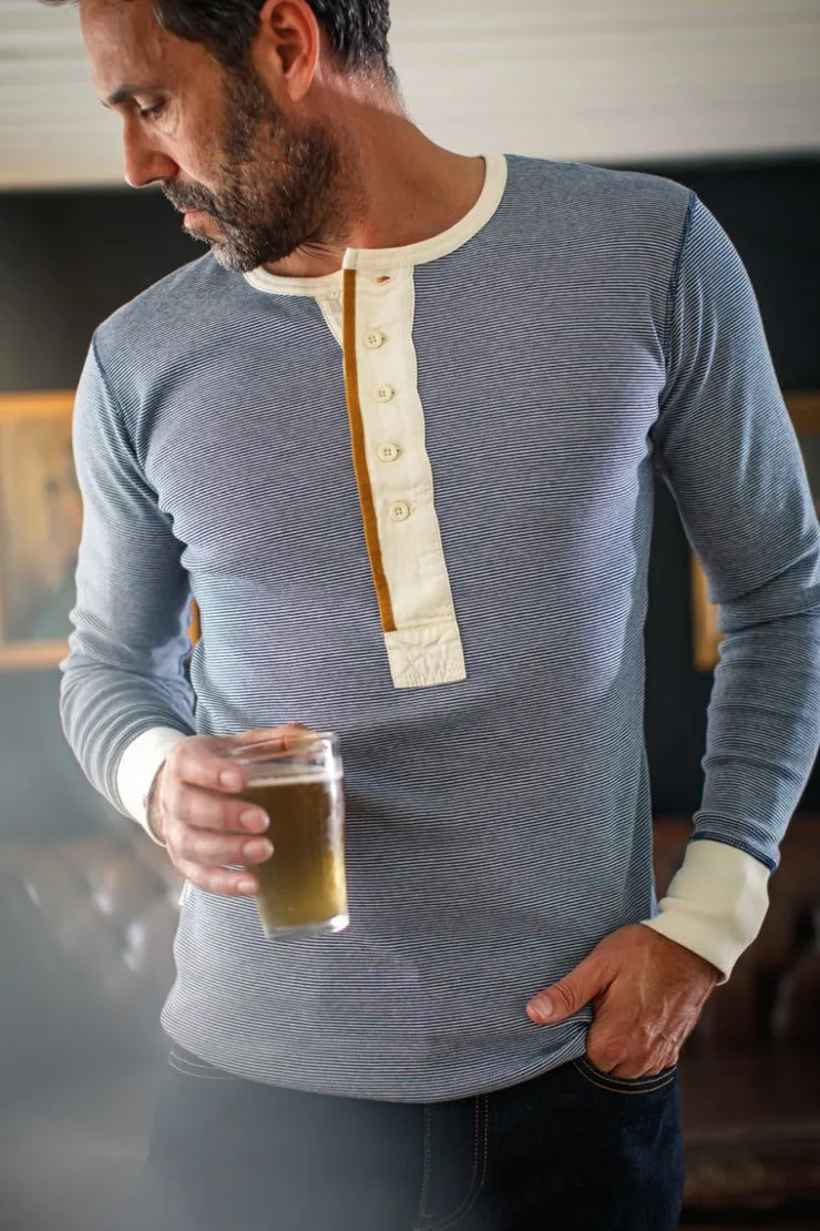 &SONS Wilder Henley Ticking Blue>Men Tops