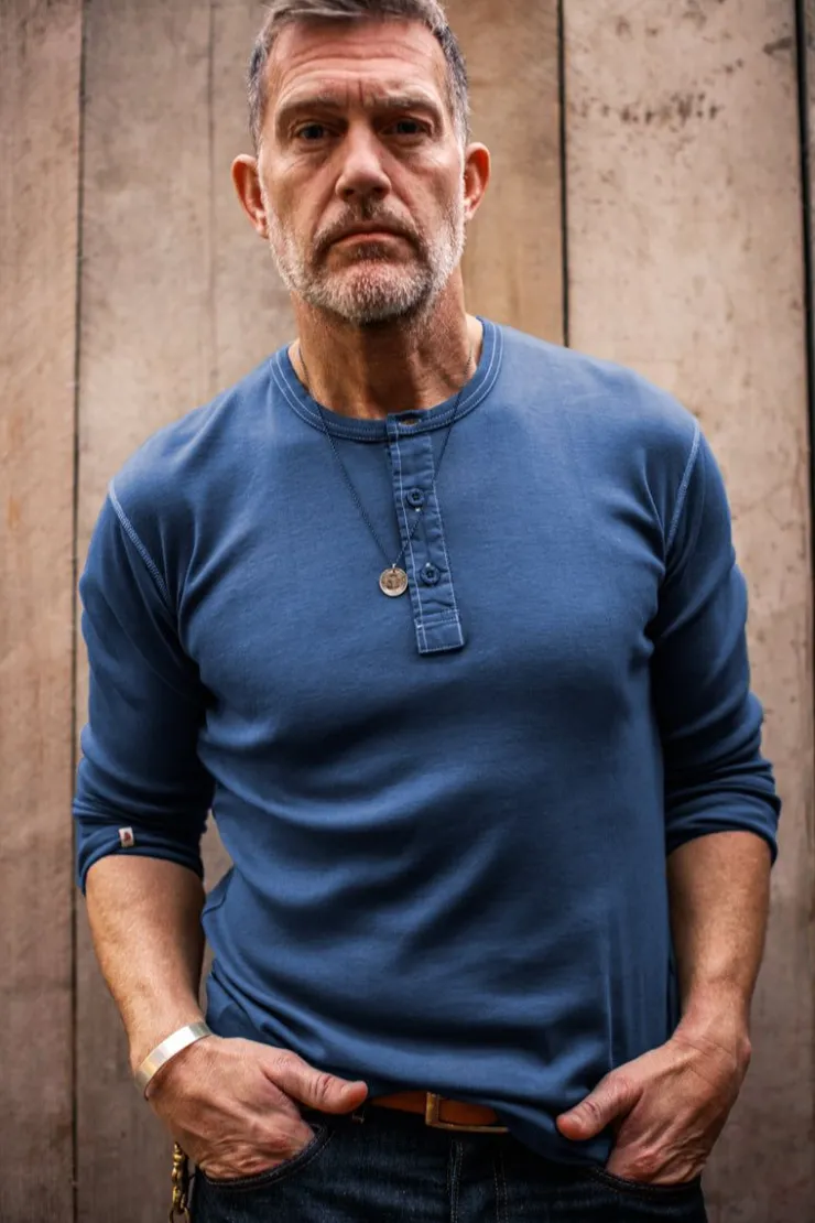 &SONS The New Elder Henley Shirt Indigo>Men Tops