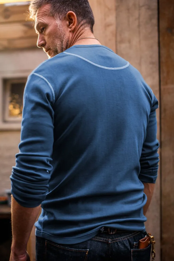 &SONS The New Elder Henley Shirt Indigo>Men Tops