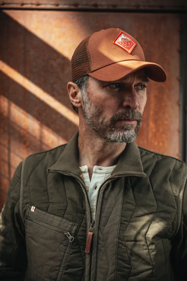 &SONS Trucker Badge Cap Rust Tan>Men Headwear