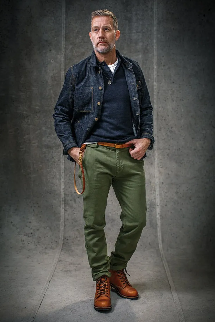 &SONS Virgil Chino Army Green>Men Bottoms & Shorts