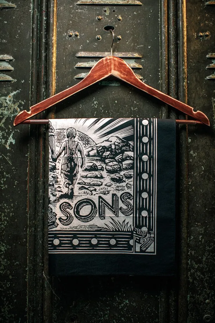 &SONS Woodcut Bandana Black>Men Scarves