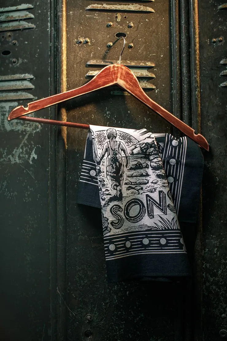 &SONS Woodcut Bandana Black>Men Scarves